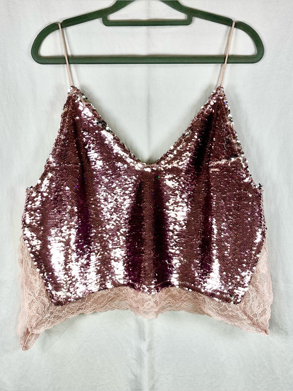Intimately by Free People Pink Reversible Sequin Lace-Trim Cami Party Feminine